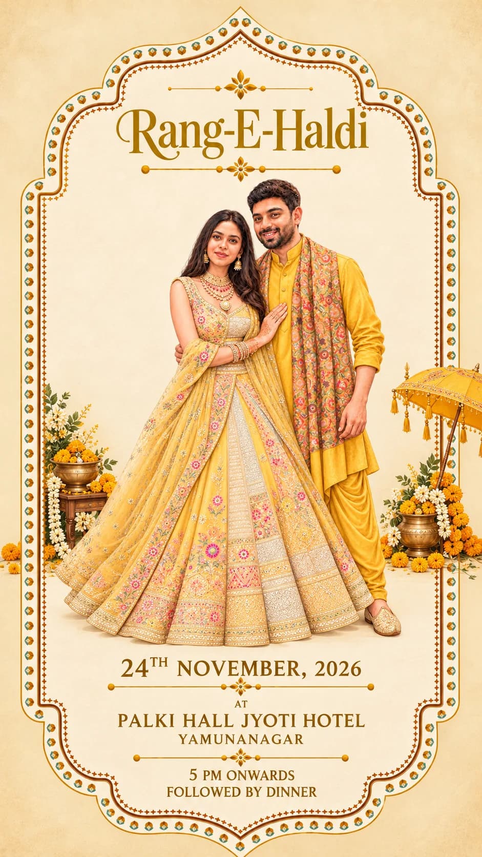 Rang-E-Haldi — 24th November 2026 at Palki Hall, Jyoti Hotel, Yamunanagar, 5 PM onwards, followed by dinner